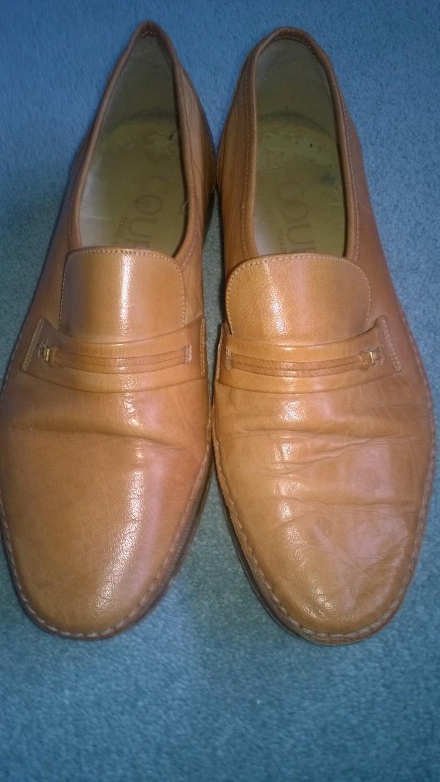 Preview of the first image of Cartier soft Tan leather tops and leather soles shoes.