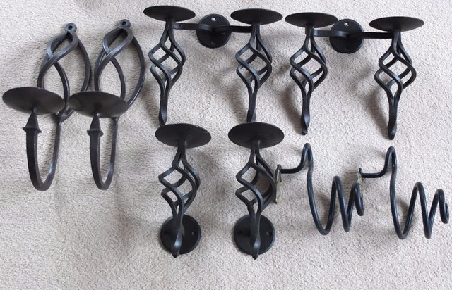 Image 2 of Collection of iron candle holders, tie backs and plant stand