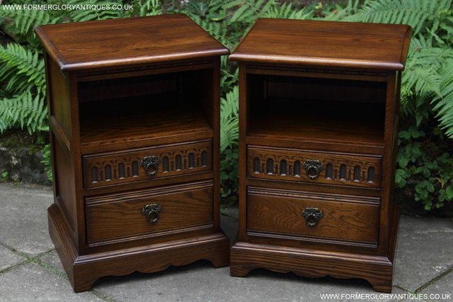Image 9 of OLD CHARM LIGHT OAK BEDSIDE CABINETS TABLES CUPBOARD DRAWERS