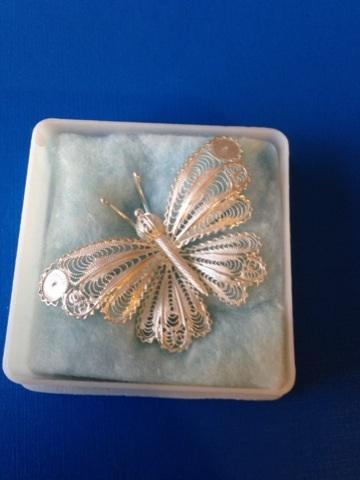 Preview of the first image of Silver filigree butterfly brooch..