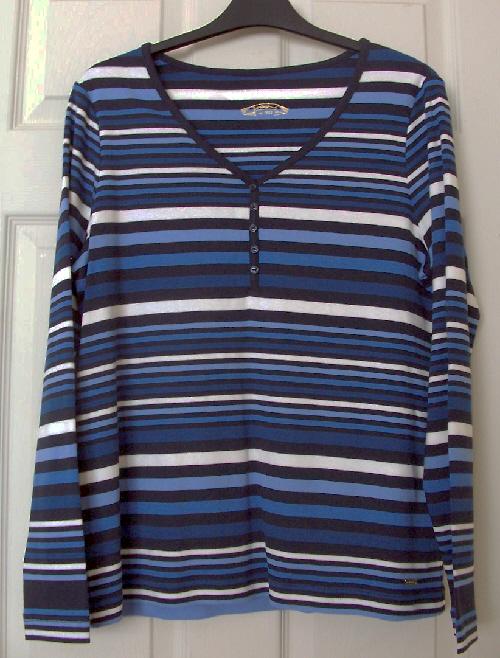 Preview of the first image of Ladies Blue/White Stripe Long Sleeve Top By Dash - Sz 14.