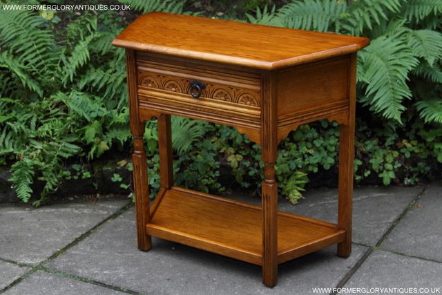 Image 2 of AN OLDE COURT CHARM JAYCEE OAK HALL CANTED COFFEE LAMP TABLE