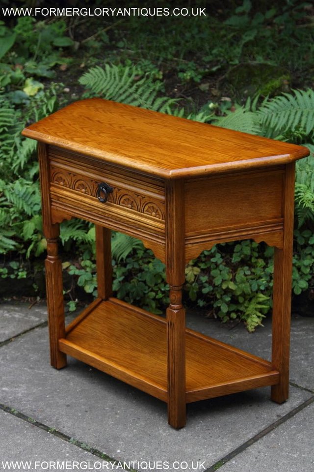 Image 25 of AN OLDE COURT CHARM JAYCEE OAK HALL CANTED COFFEE LAMP TABLE