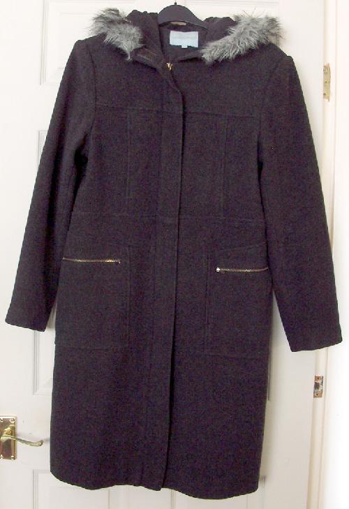 Preview of the first image of Ladies Dark Grey Wool mix Coat By Atmosphere - Sz 14.