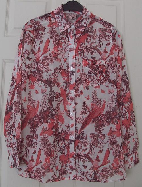 Preview of the first image of Ladies Red/Cream Bird Print Blouse By Neon Rose - Sz 10  B7.