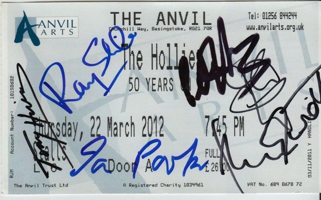 Preview of the first image of Original Signed Ticket from The Hollies at The Anvil..