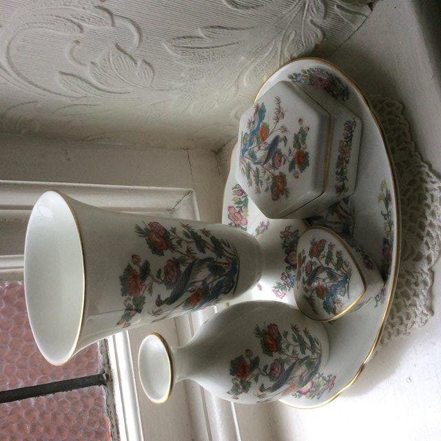 Preview of the first image of 5 piece Wedgewood trinket and vase set on tray.