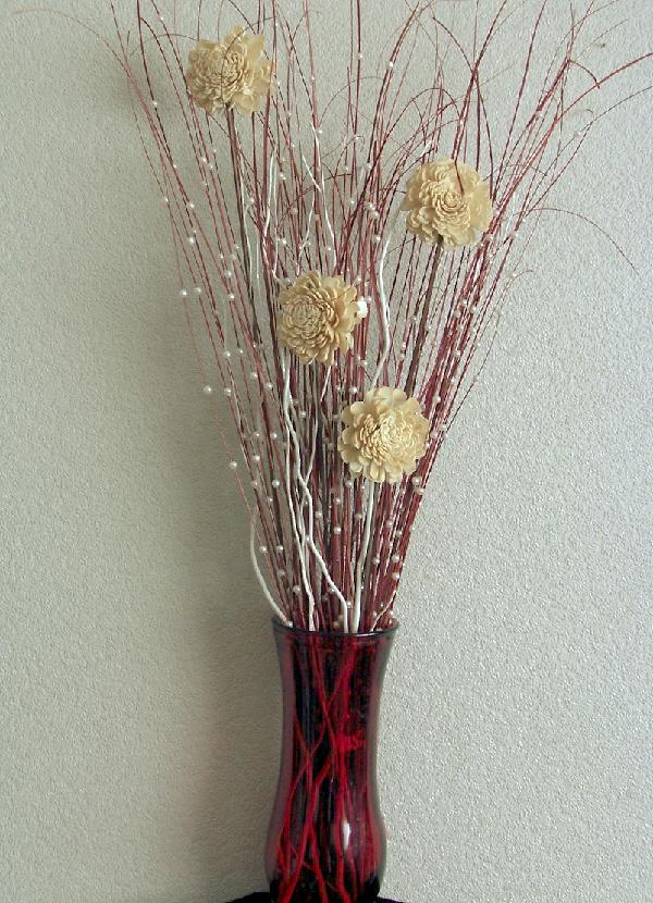 Preview of the first image of Beautiful  Red/Cream Dried Flower Arrangement with red vase.