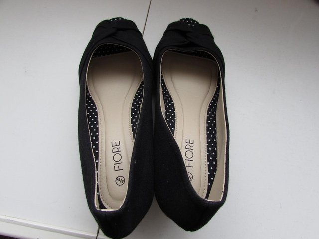 Preview of the first image of Black peep toe wedge shoes size 39.