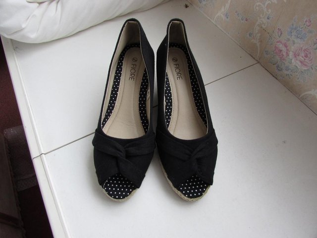 Image 2 of Black peep toe wedge shoes size 39