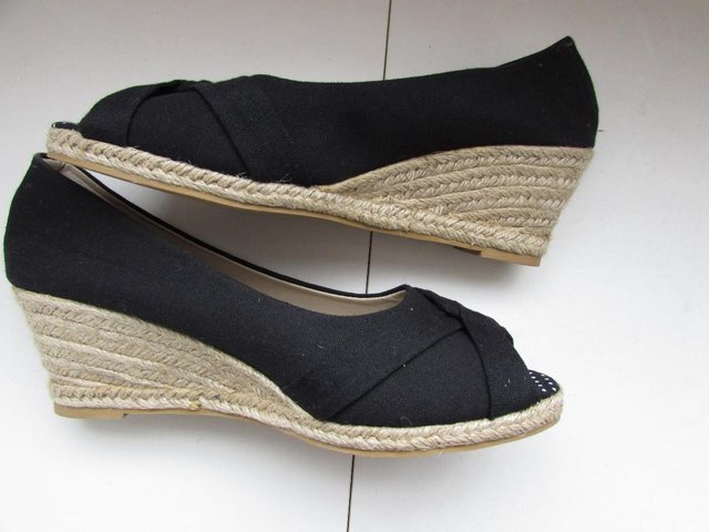 Image 3 of Black peep toe wedge shoes size 39