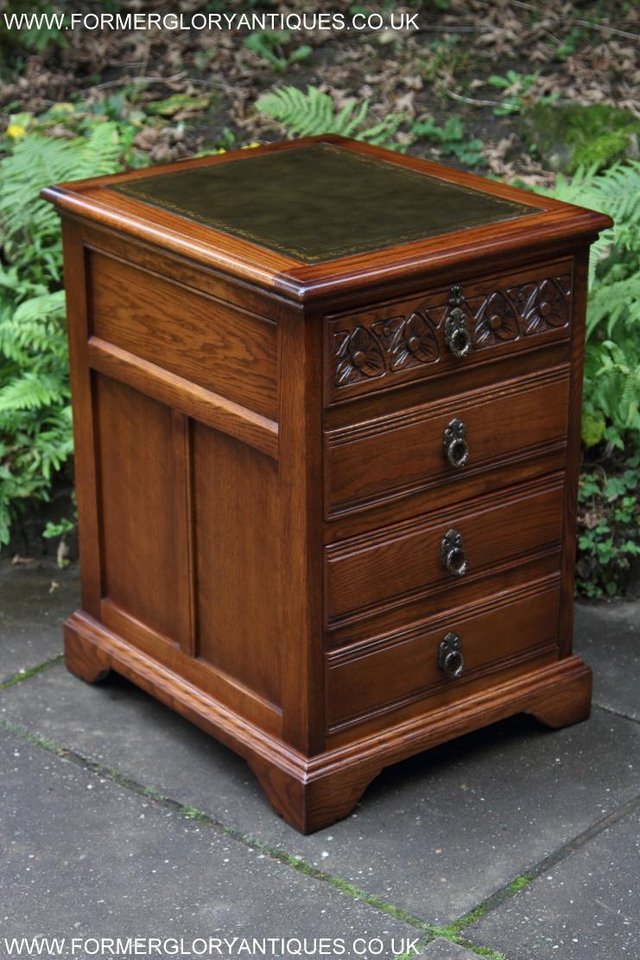 Image 2 of AN OLD CHARM LIGHT OAK WRITING DESK FILING CABINET TABLE