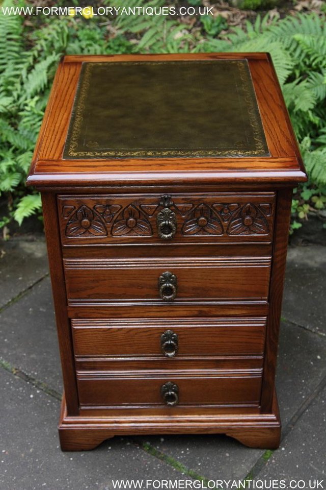 Image 6 of AN OLD CHARM LIGHT OAK WRITING DESK FILING CABINET TABLE