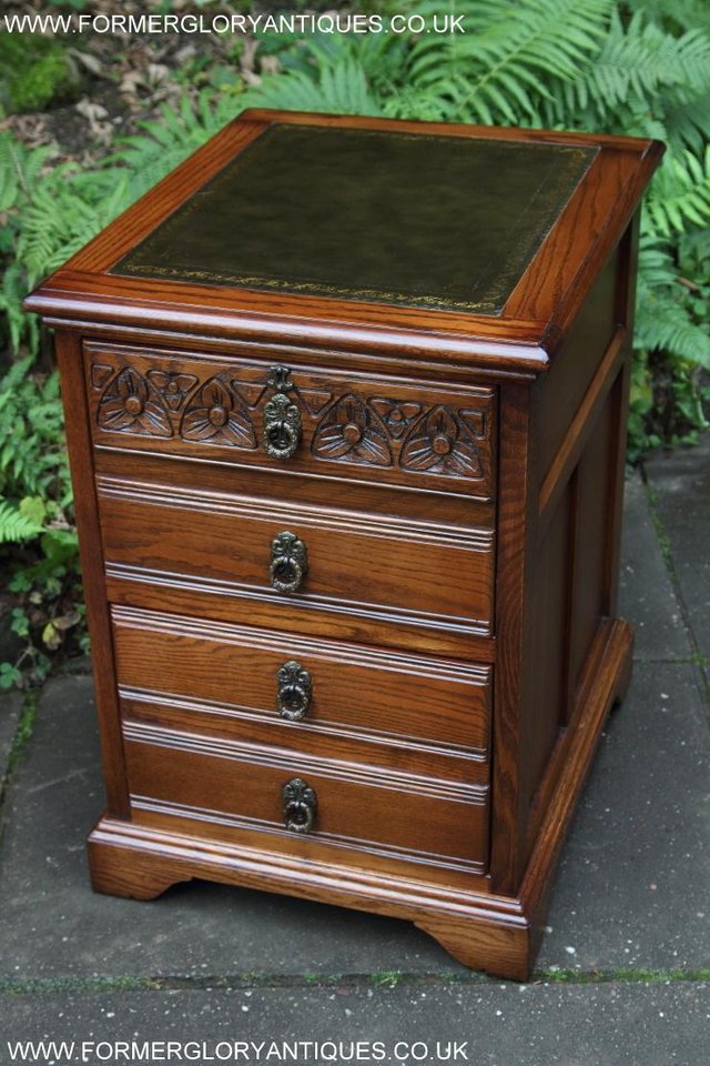Image 13 of AN OLD CHARM LIGHT OAK WRITING DESK FILING CABINET TABLE