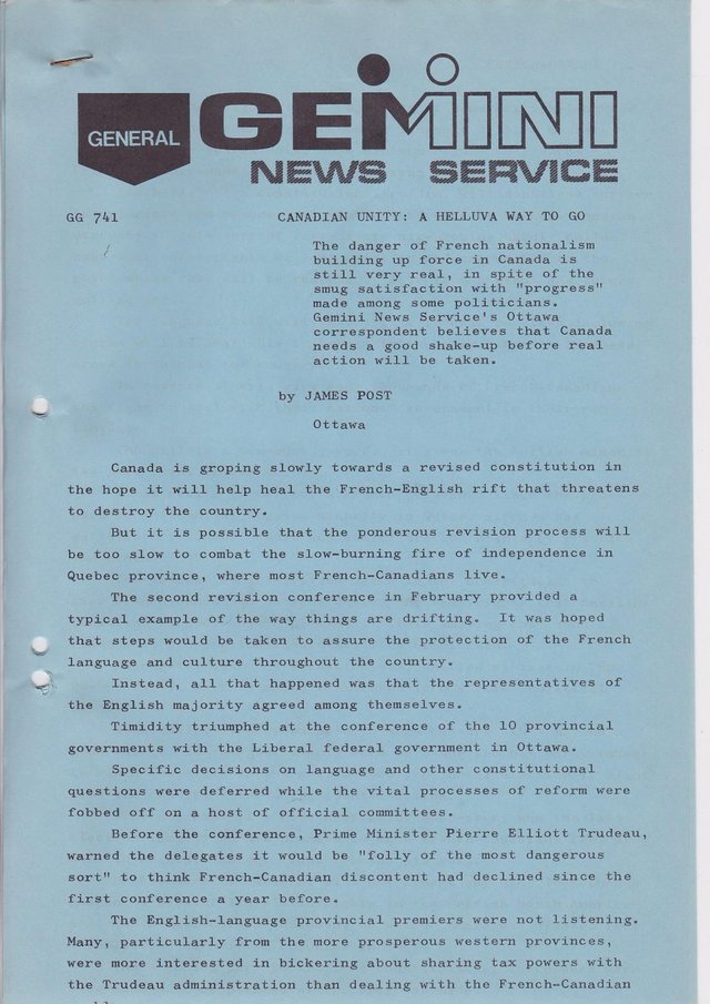 Image 6 of 80 1969 news releases from Gemini News service