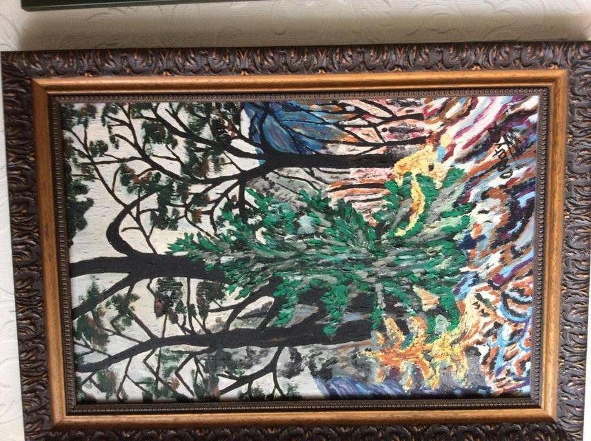 Preview of the first image of 2 original oil paintings of trees.