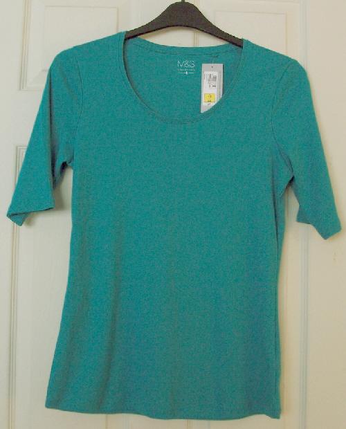 Preview of the first image of BNWT ladies Cotton Turquoise T shirt by M&S - Size 16     B7.