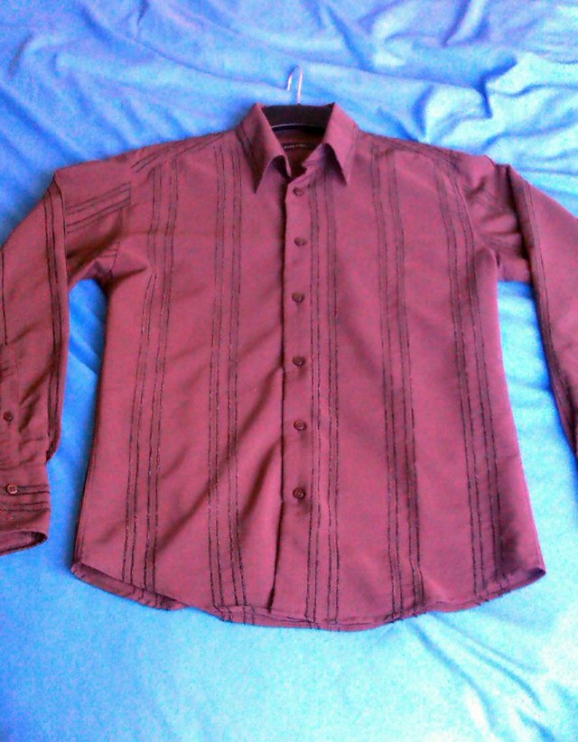 Preview of the first image of BLUE INC DESIGNER MENS LONG SLEEVE SHIRT BROWN SLIM FIT S.
