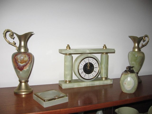 Image 2 of Onyx collection,clock, 2 vases, lamp, ashtray, large lighter