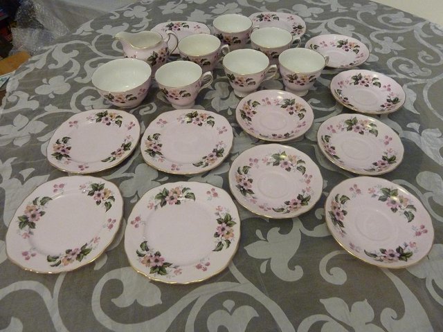 Preview of the first image of Colclough/Ridgway tea service (1950's/1960's) - wild rose.