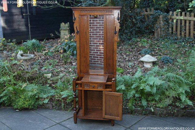 Image 2 of AN OLD CHARM JAYCEE LIGHT OAK HALL COAT STICK STAND CABINET