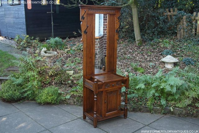 Image 4 of AN OLD CHARM JAYCEE LIGHT OAK HALL COAT STICK STAND CABINET