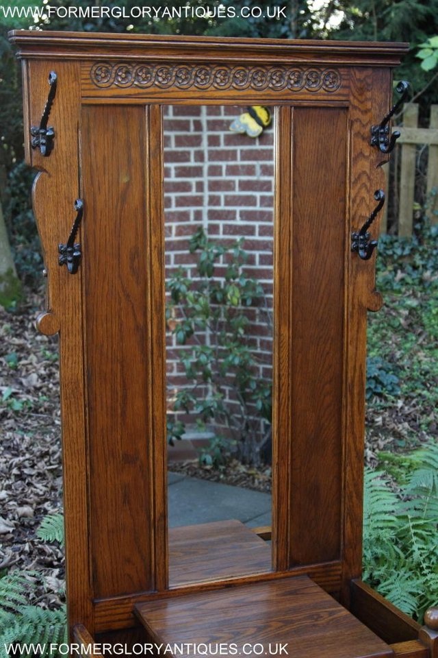 Image 14 of AN OLD CHARM JAYCEE LIGHT OAK HALL COAT STICK STAND CABINET