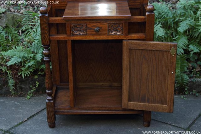 Image 16 of AN OLD CHARM JAYCEE LIGHT OAK HALL COAT STICK STAND CABINET