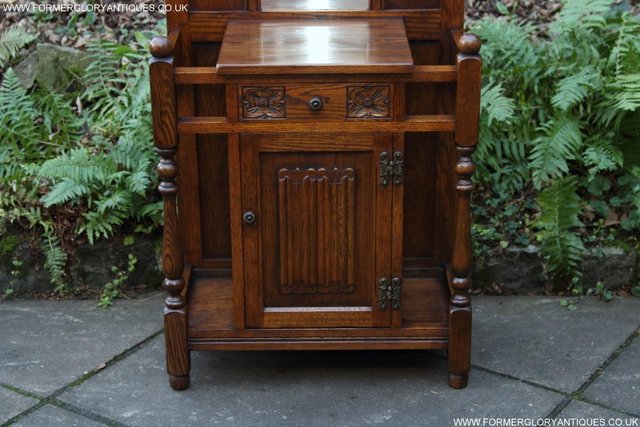Image 19 of AN OLD CHARM JAYCEE LIGHT OAK HALL COAT STICK STAND CABINET