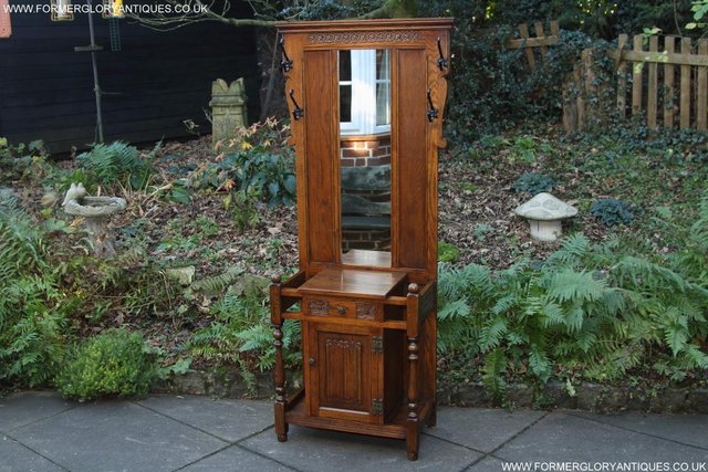 Image 22 of AN OLD CHARM JAYCEE LIGHT OAK HALL COAT STICK STAND CABINET