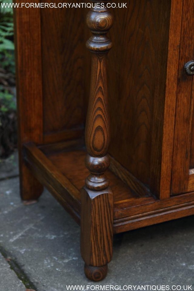 Image 24 of AN OLD CHARM JAYCEE LIGHT OAK HALL COAT STICK STAND CABINET