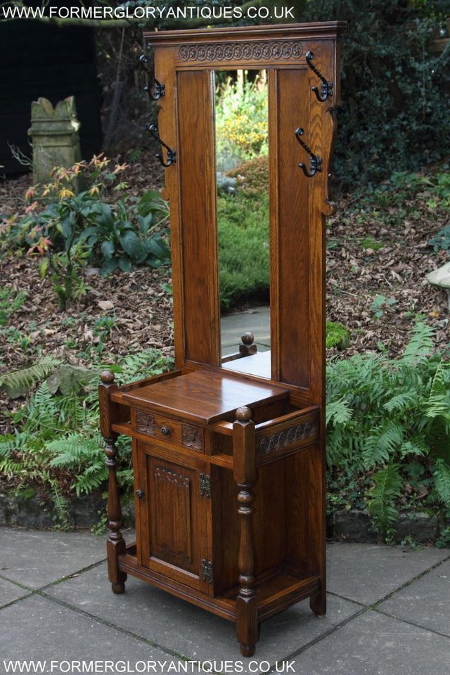 Image 25 of AN OLD CHARM JAYCEE LIGHT OAK HALL COAT STICK STAND CABINET