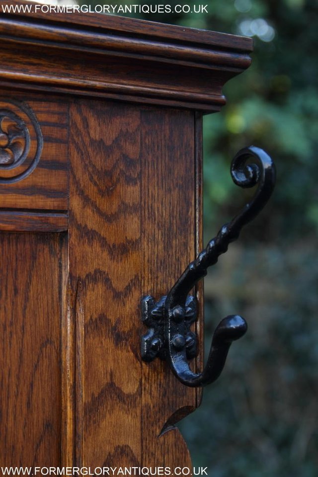 Image 28 of AN OLD CHARM JAYCEE LIGHT OAK HALL COAT STICK STAND CABINET