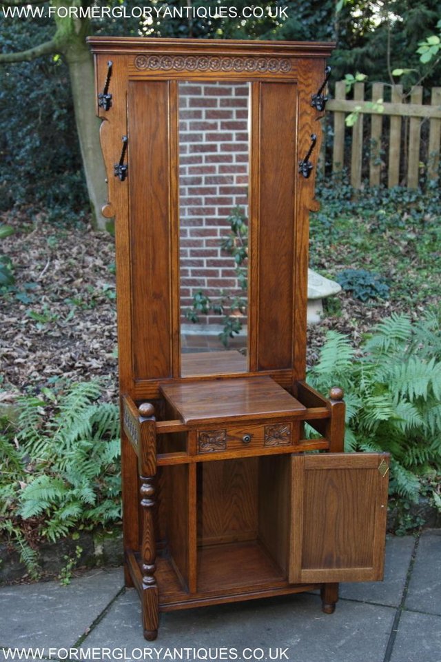 Image 29 of AN OLD CHARM JAYCEE LIGHT OAK HALL COAT STICK STAND CABINET