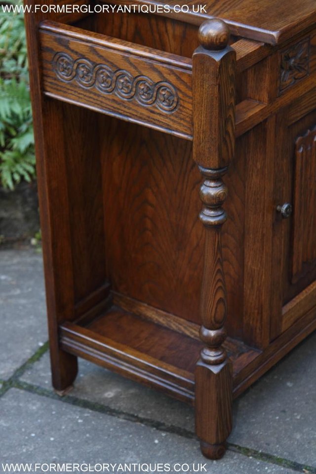 Image 32 of AN OLD CHARM JAYCEE LIGHT OAK HALL COAT STICK STAND CABINET