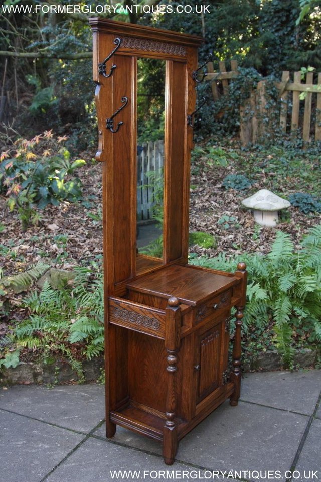 Image 33 of AN OLD CHARM JAYCEE LIGHT OAK HALL COAT STICK STAND CABINET