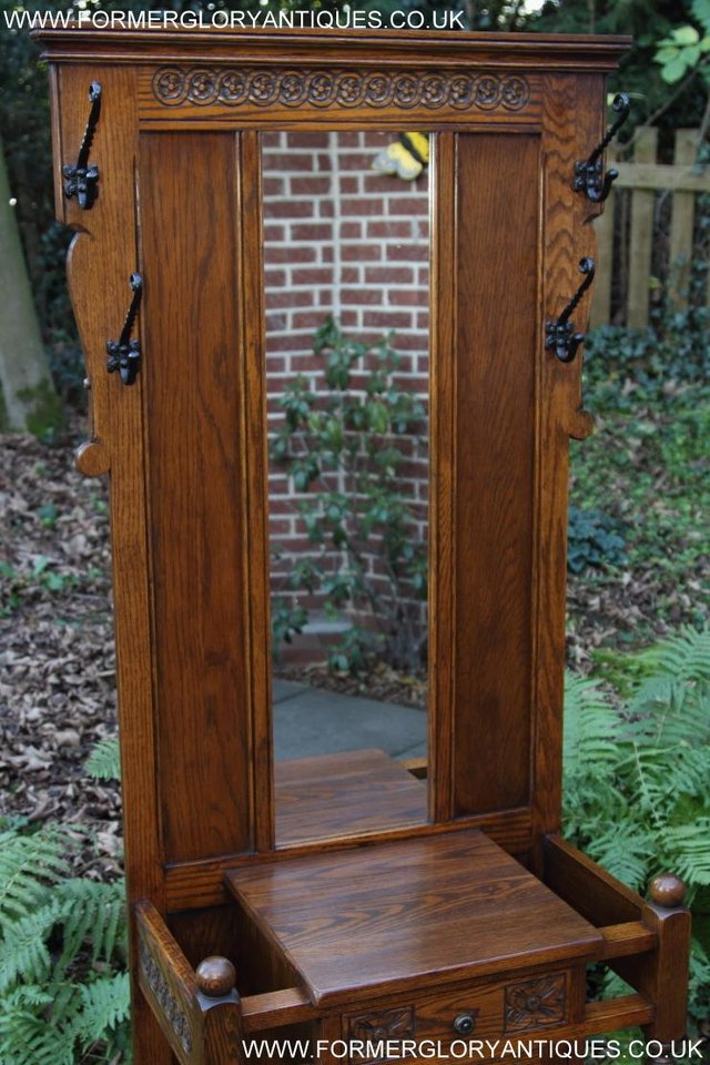 Image 34 of AN OLD CHARM JAYCEE LIGHT OAK HALL COAT STICK STAND CABINET