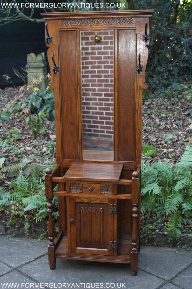 Image 41 of AN OLD CHARM JAYCEE LIGHT OAK HALL COAT STICK STAND CABINET
