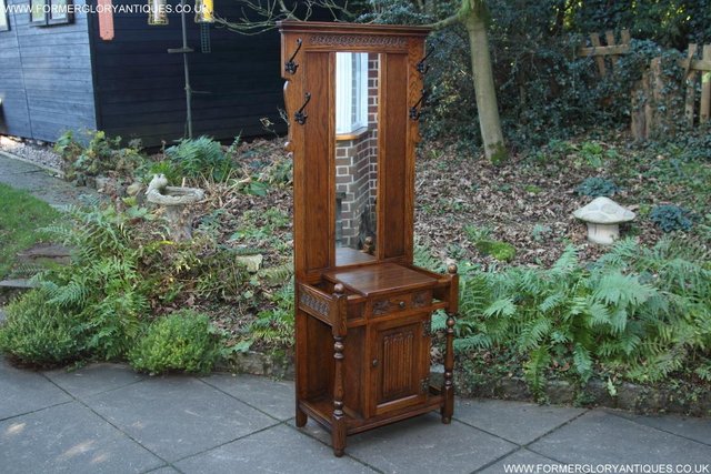 Image 49 of AN OLD CHARM JAYCEE LIGHT OAK HALL COAT STICK STAND CABINET