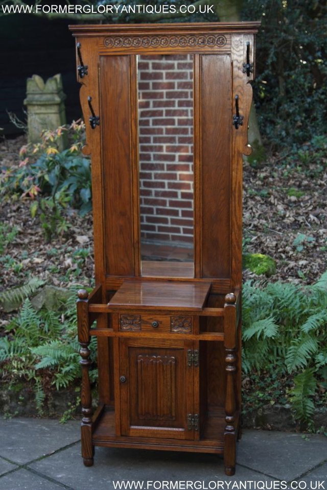 Image 50 of AN OLD CHARM JAYCEE LIGHT OAK HALL COAT STICK STAND CABINET