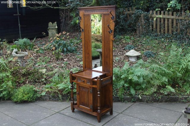 Image 51 of AN OLD CHARM JAYCEE LIGHT OAK HALL COAT STICK STAND CABINET