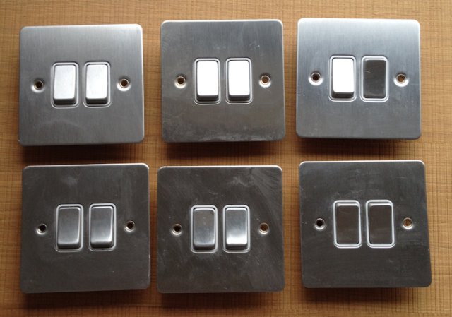 Preview of the first image of Schneider 2 Gang Stainless Steel Flat Plate Switches - 6.