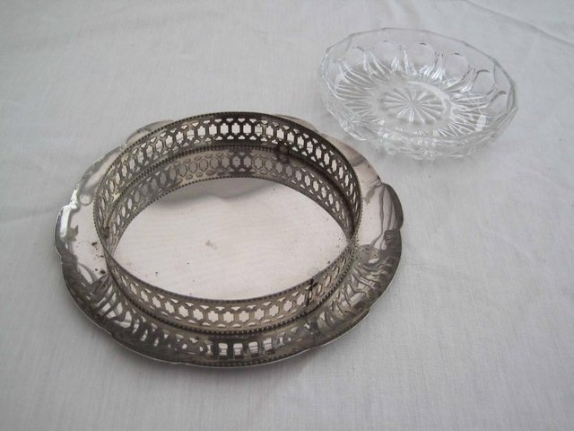 Image 2 of 1970 - 50s SILVER ? TRAY with Cut glass bowl