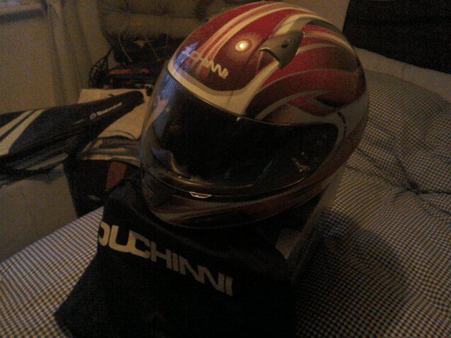 Preview of the first image of Brand new (boxed) ducchini red/White crash helmet, size XL,.