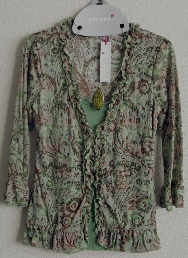 Preview of the first image of BNWT Per Una Green/Brown floral top and necklace set - Sz 10.