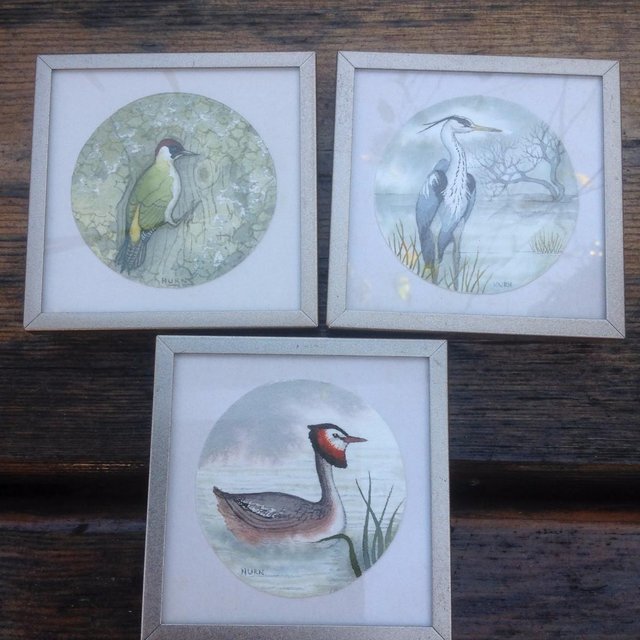 Preview of the first image of ORIGINAL SIGNED COLOUR WATER BIRDS GREBE HERON WOODPECKER.