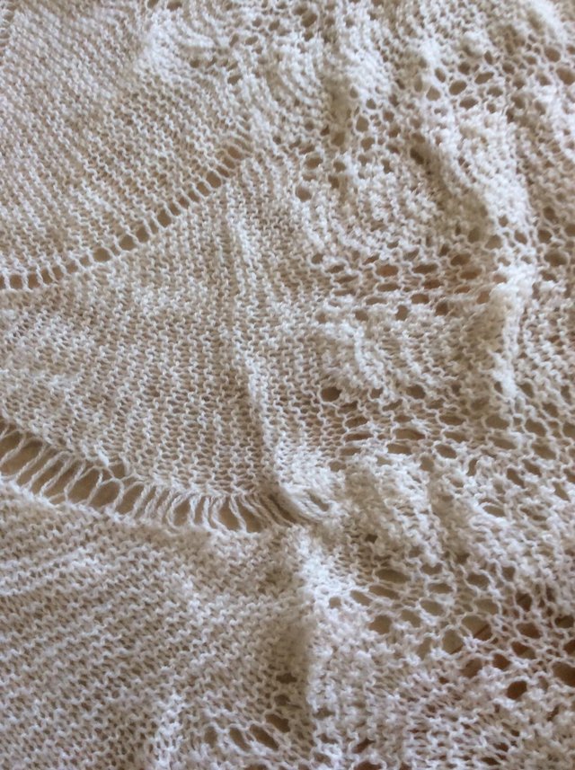 Image 2 of Circular hand made white baby shawl