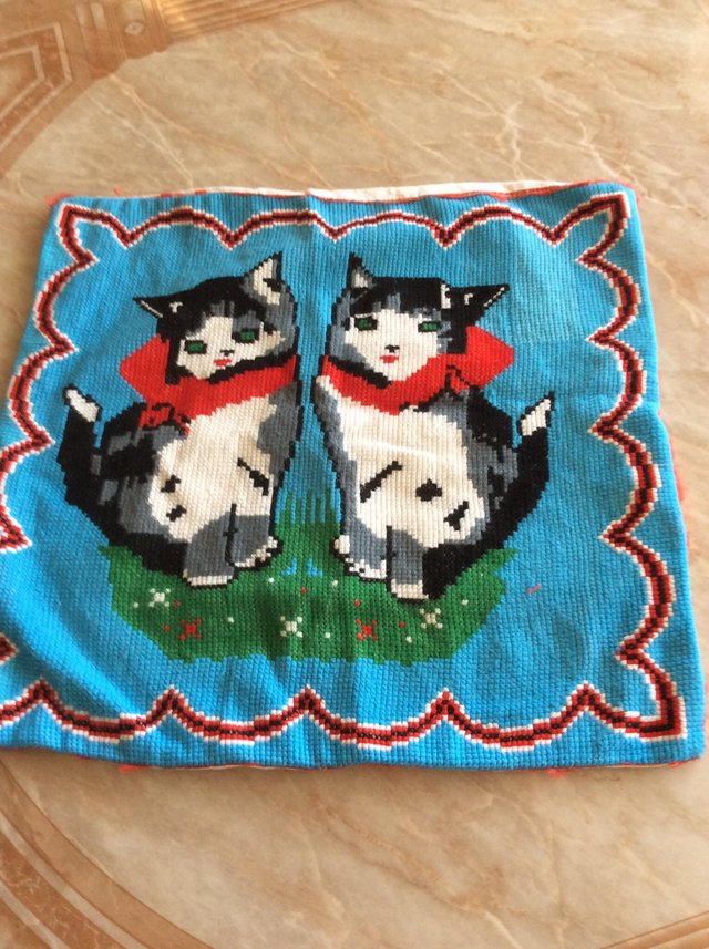 Image 2 of Embroidered cushion cover with two cats