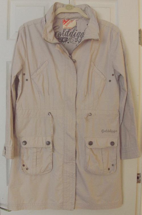 Preview of the first image of Ladies Long Beige Coat By Golddigga - Sz 16  B6.
