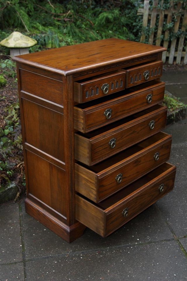 Image 2 of OLD CHARM JAYCEE LIGHT OAK TALL BOY CHEST OF DRAWERS STAND